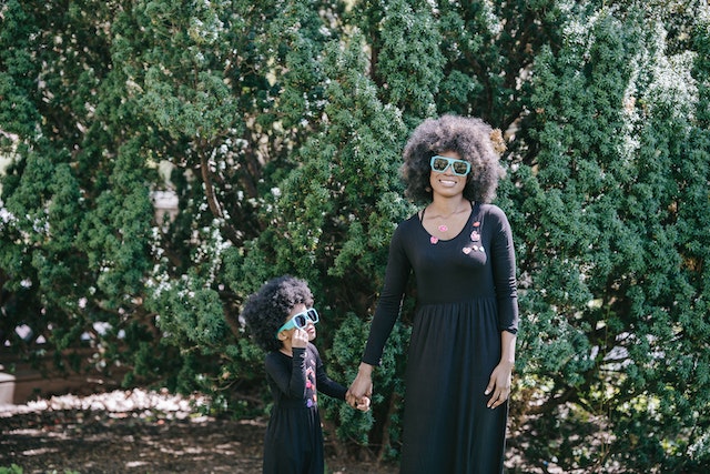 Stylish mom and daughter